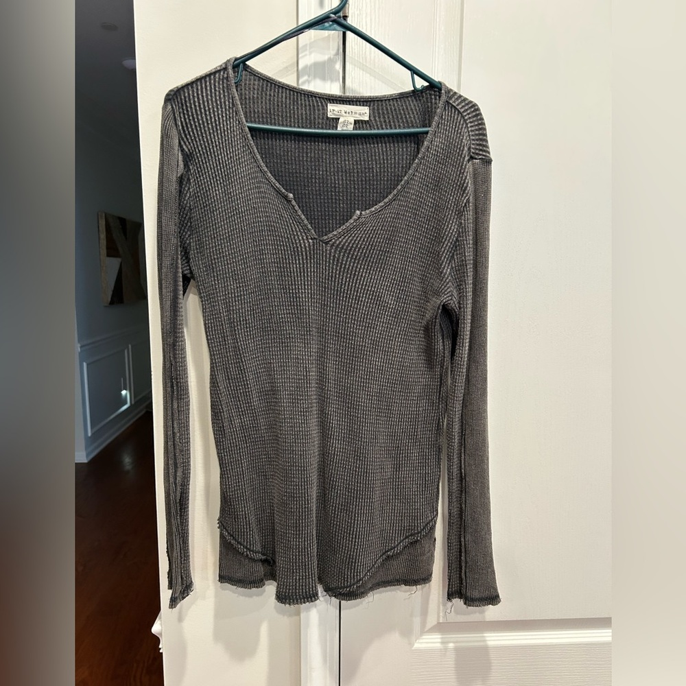 Distressed waffle shirt, long  sleeve top women’s XL
